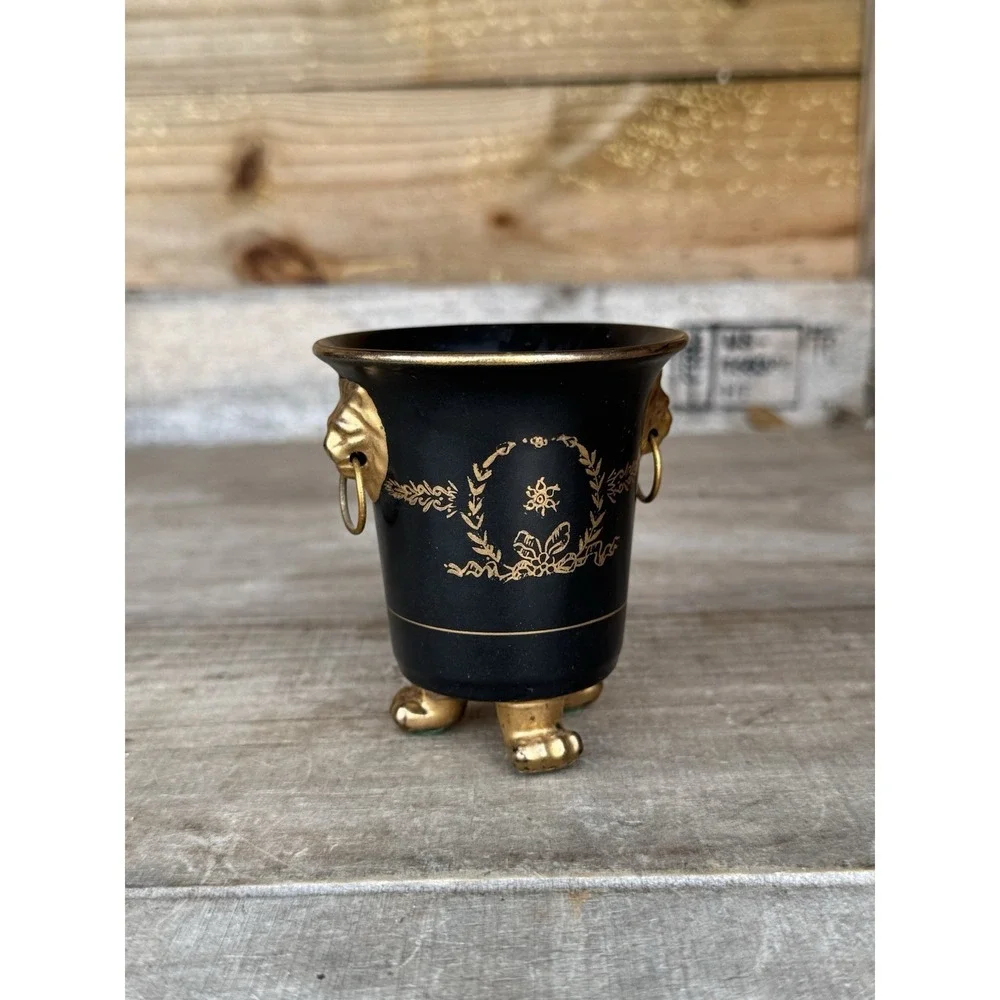 Early Mid-Century Lion Urn/Toothpick Holder Gold Guilded Lions Head & Feet Mixed